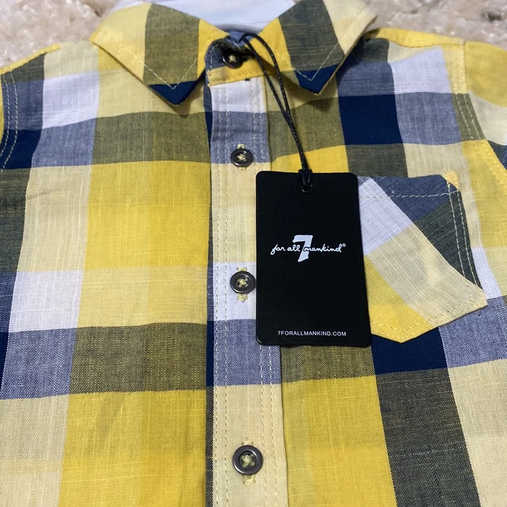 For All Mankind Baby Boy Denim Shorts Button Down Shirt Outfit Set